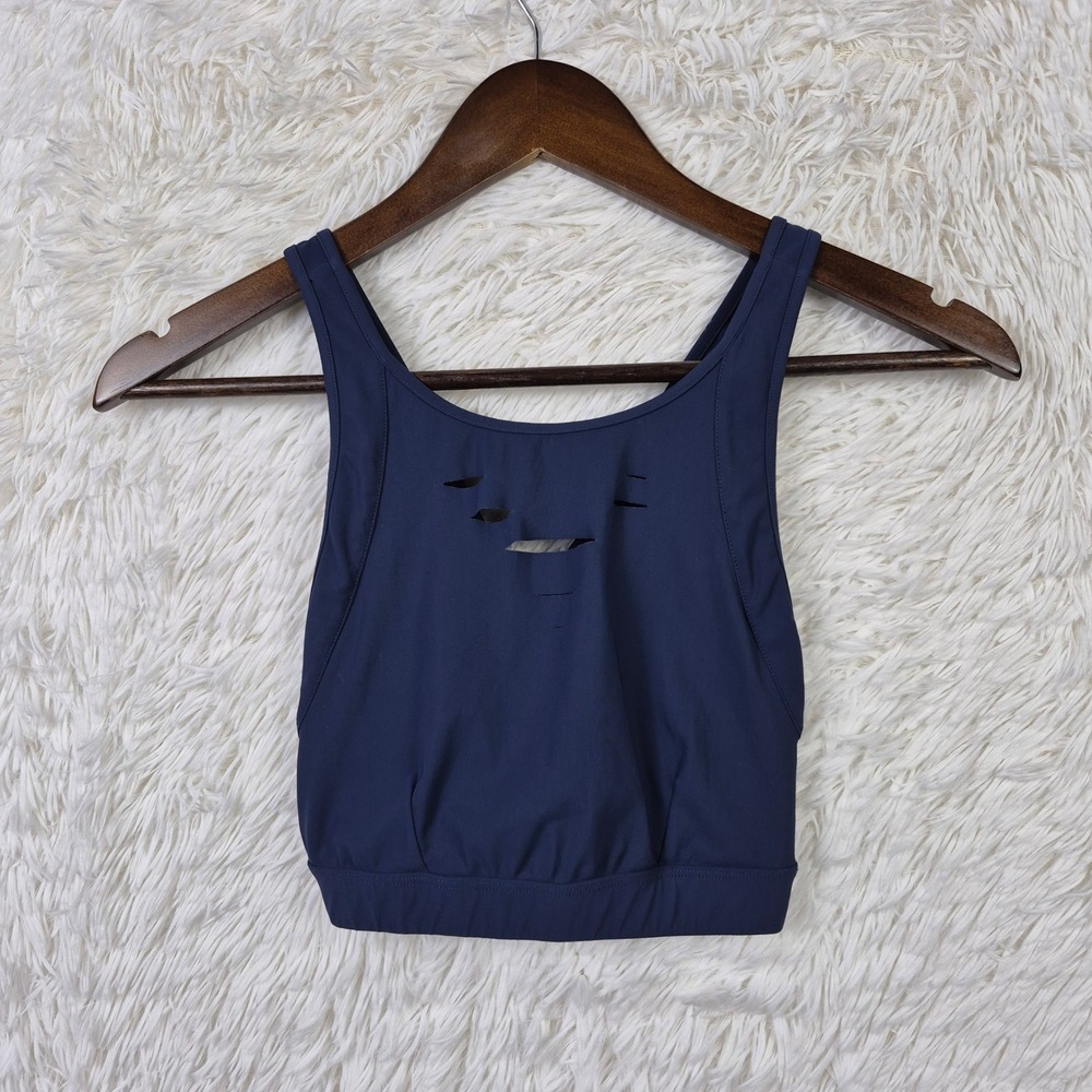Alo Yoga Ripped‎ Warrior Criss Cross Back Sports Bra Navy Blue XS